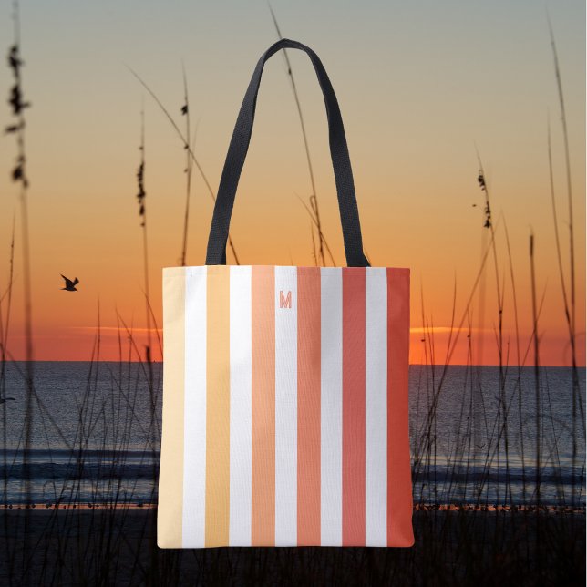 Bolsa Tote Ombre Beach Sunrise e Monograma Personalizado (Criador carregado)