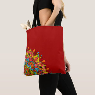 Bolsa Tote Ombro de Mandala Vermelho Colorido