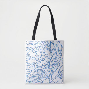 Bolsa Tote Ombro Floral Botânica Chintz Azul Branc