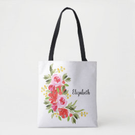 Bolsa Tote Ombro Floral Cor de Água Rosa Vermelha