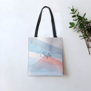 Bolsa Tote Onda azul coral mínima simples com nome