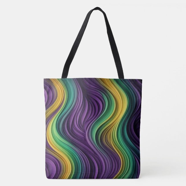 Bolsa Tote Onda Colorida Mardi Gras com padrão (Frente)