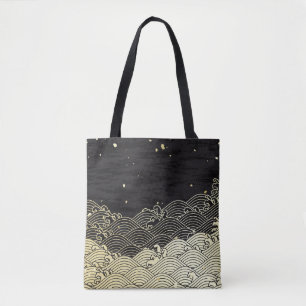 Bolsa Tote onda de ouro, textura em papel.