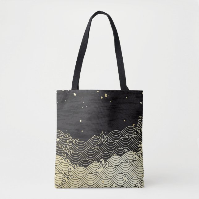 Bolsa Tote onda de ouro, textura em papel. (Frente)