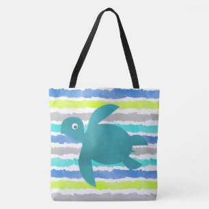 Bolsa Tote Onda e listras de Shibori da tartaruga de mar da