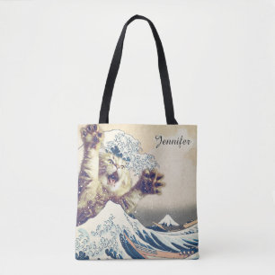 Bolsa Tote Onda Gato Gigante - A Onda de Excelente de Kanagaw