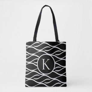 Bolsa Tote Onda Preta e Branca com Monograma Personalizado