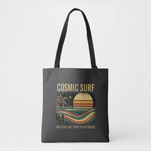 Bolsa Tote Onda Retro Cósmica • Surf Vintage no Pôr do Sol