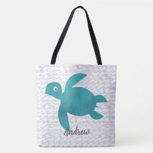 Bolsa Tote Onda Shibori, Tartaruga Do Mar De Água