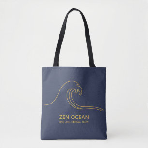 Bolsa Tote Onda Zen Minimalista - Linha Abstrata do Oceano