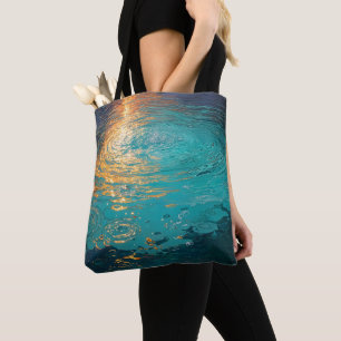 Bolsa Tote Ondas Abstratas de Água com Luz Solar Dourada