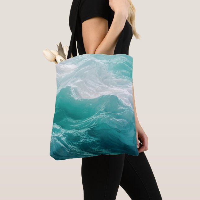 Bolsa Tote Ondas Abstratas do Oceano Turquesa Sonho (Close Up)