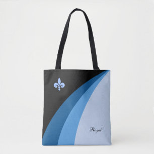 Bolsa Tote Ondas abstratas em tons azuis & fleur de lis