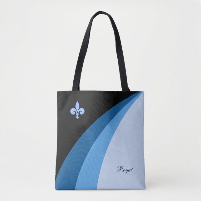 Bolsa Tote Ondas abstratas em tons azuis & fleur de lis (Frente)