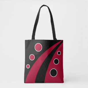 Bolsa Tote Ondas abstratas pretas e vermelhas burgundy com cí