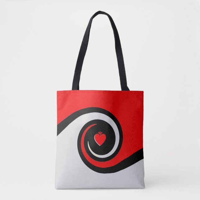 Bolsa Tote Ondas Abstratas Vermelhas, Pretas e Cinza Claro (Frente)