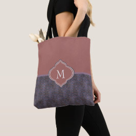 Bolsa Tote Ondas azuis roxas de monograma escuras