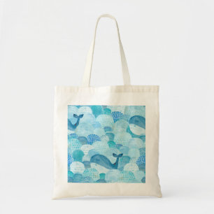 Bolsa Tote Ondas, baleia, textura azul infantil