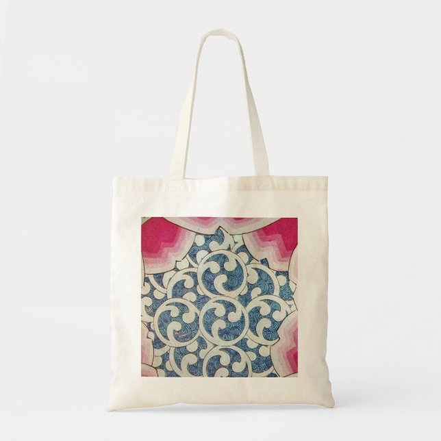 BOLSA TOTE ONDAS BRANCAS AZUIS VERMELHAS, ABSTRATO SWIRLS (Frente)