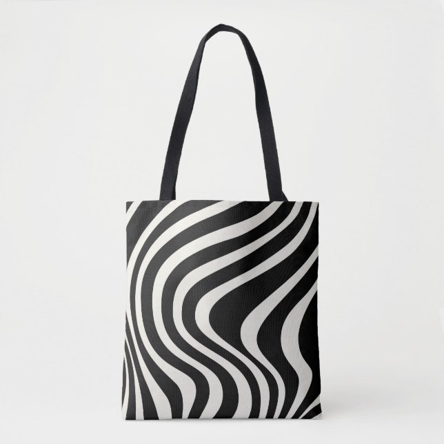 Bolsa Tote Ondas de estilo retrô preto e branco (Frente)