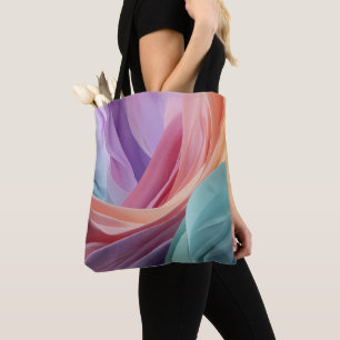 Bolsa Tote Ondas de Tecido Pastel Abstrato