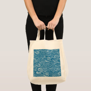 Bolsa Tote Ondas de Verão Azul e Branco