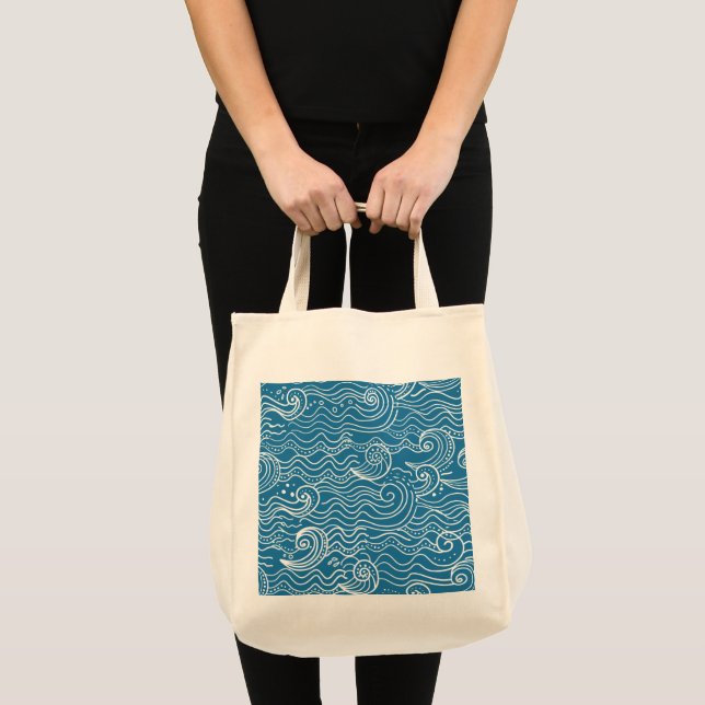 Bolsa Tote Ondas de Verão Azul e Branco (Frente (produto))