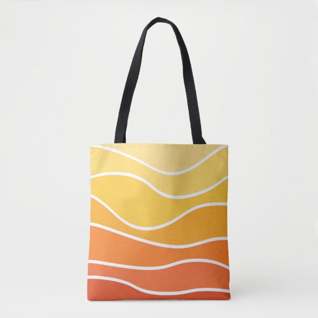 Bolsa Tote Ondas do estilo retrô amarelo e laranja (Frente)