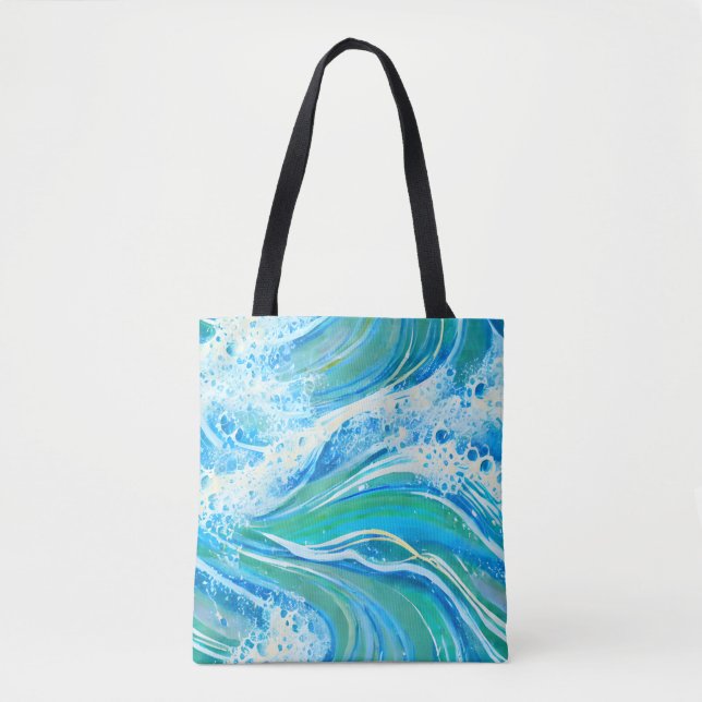 Bolsa Tote Ondas do Mar Oceano Água Azul  (Frente)