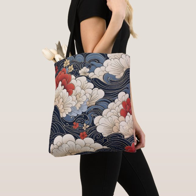 Bolsa Tote Ondas Estilo Ukiyo-e (Close Up)