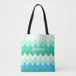 Bolsa Tote Ondas Geométricas Azuis, Verdes e Teares