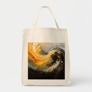 Bolsa Tote Ondas Modernas Mármore Abstrato Dourado