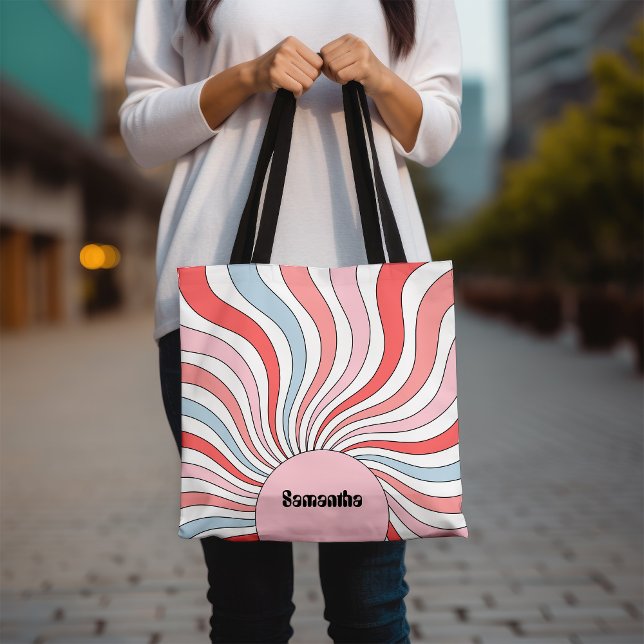 Bolsa Tote Ondas Retro Groovy em Cores Pastel (Criador carregado)