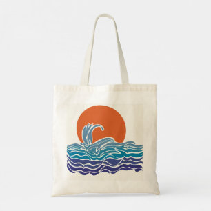 Bolsa Tote Ondas retro-oceânicas e pôr do sol