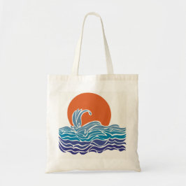 Bolsa Tote Ondas retro-oceânicas e pôr do sol