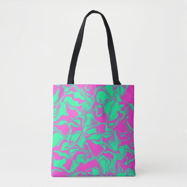 Bolsa Tote Ondas Rosa e Verde Marinho (Frente)