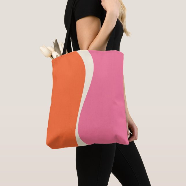 Bolsa Tote Ondas Simples 2 em Rosa, Laranja e Creme (Close Up)