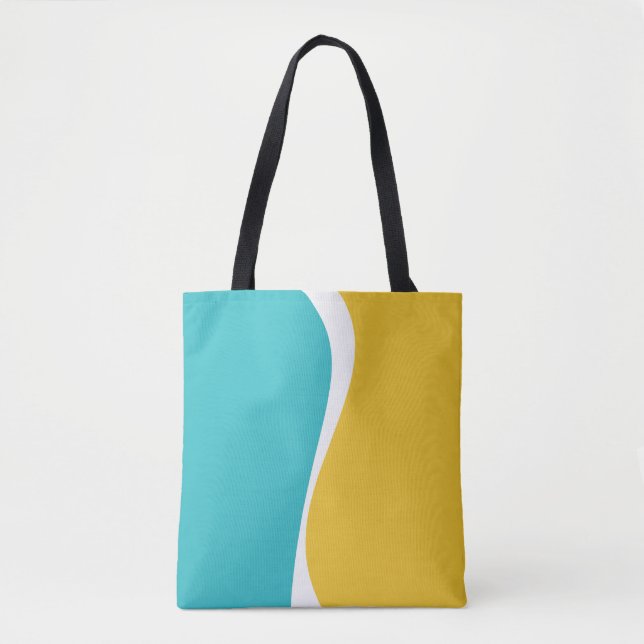 Bolsa Tote Ondas Simples 2 em Turquesa, Amarelo e Branco (Frente)