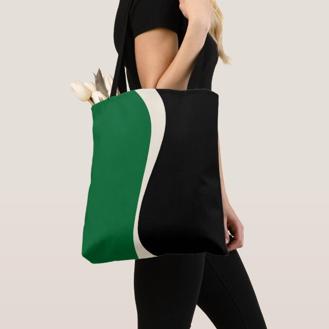 Bolsa Tote Ondas simples 2 em verde, creme e preto (Close Up)