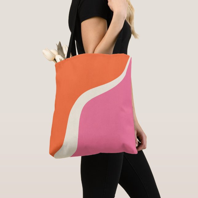 Bolsa Tote Ondas Simples 3 - Rosa, Laranja e Creme (Close Up)