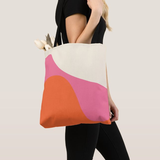 Bolsa Tote Ondas Simples 4 em Rosa, Laranja e Creme (Close Up)