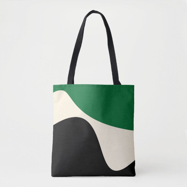 Bolsa Tote Ondas simples 4 em verde, creme e preto (Frente)
