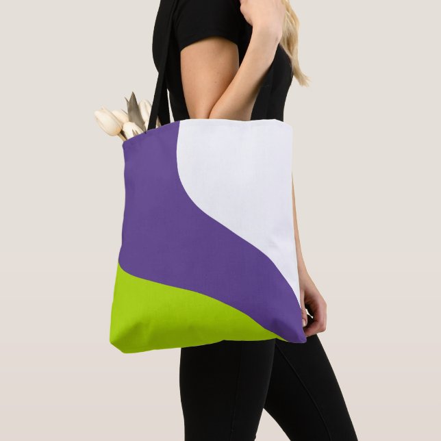 Bolsa Tote Ondas Simples em Verde Lima e Roxo (Close Up)