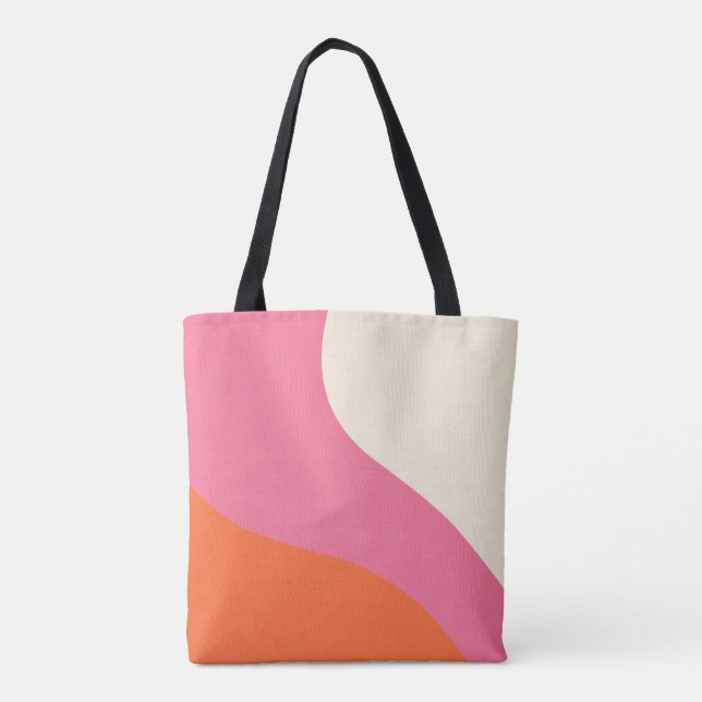 Bolsa Tote Ondas Simples - Rosa, Laranja e Creme (Verso)