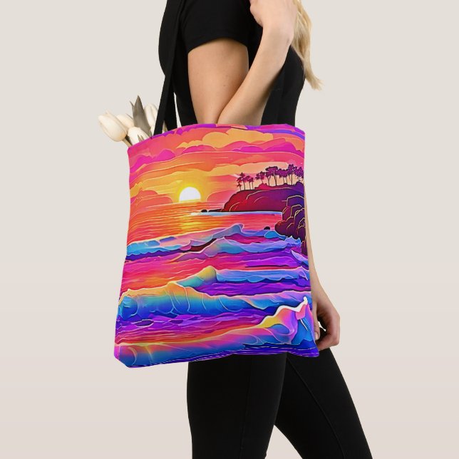 Bolsa Tote Ondas Sunset: Sonho Costeiro Vivo (Close Up)