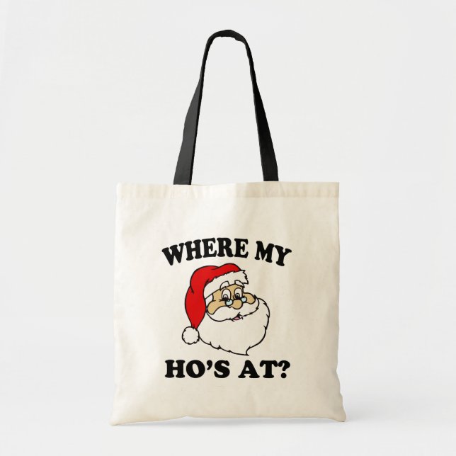Bolsa Tote Onde meu Ho no papai noel engraçado do Natal (Frente)