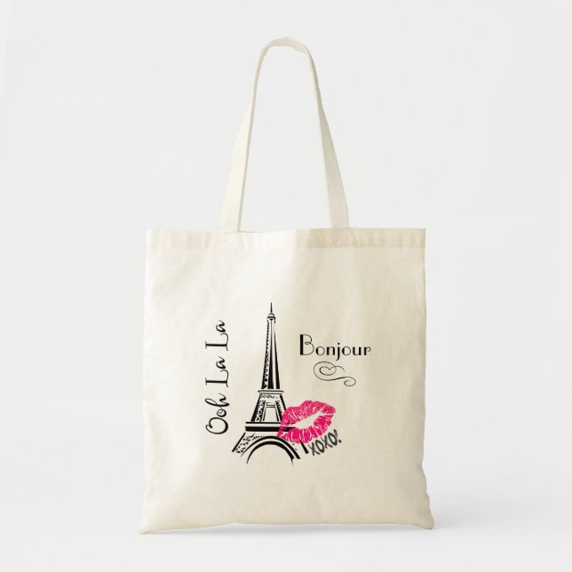Bolsa Tote Ooh La La Paris Eiffel Tower Bonjour (Frente)