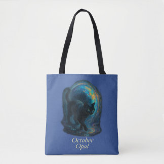 Bolsa Tote Opal de outubro - Gato Negro e Portal Iridescente