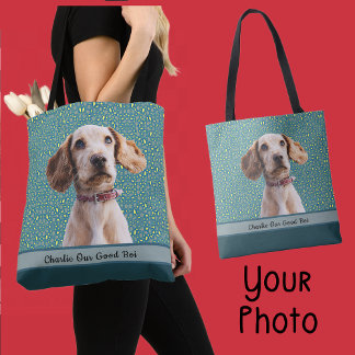 Bolsa Tote Opções de Cor da Fonte do Nome da Foto do Cachorro