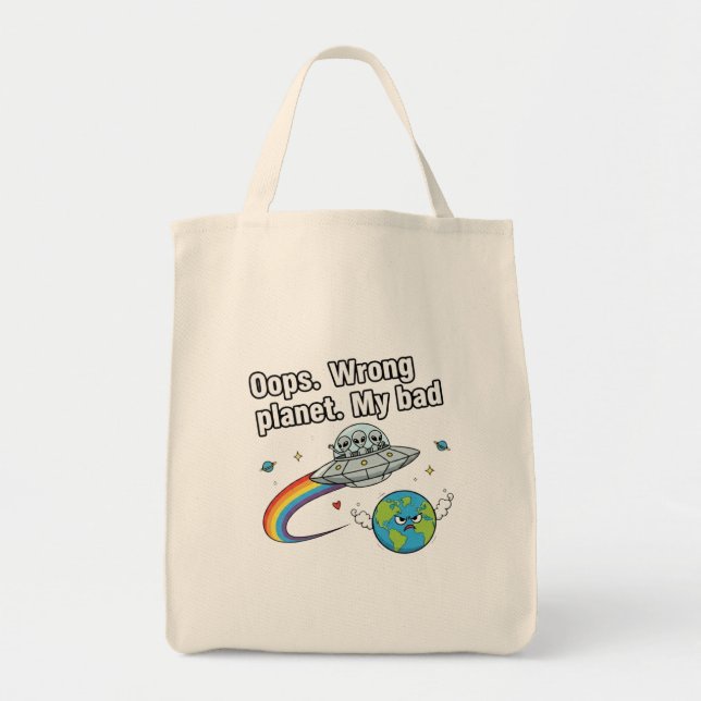 Bolsa Tote Ops. Planeta errado. Minha culpa (Frente)